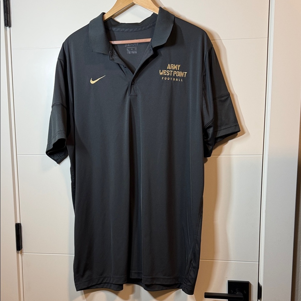 Nike Men's Dark Gray Polo Shirt with Gold Accents